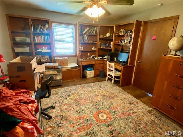 840 Delta Pine Ln, Sikeston, MO 63801 - home office featuring a ceiling fan and wood finished floors
