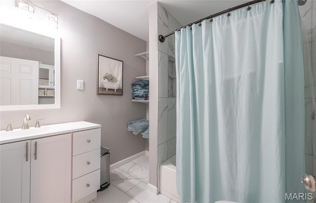 77 Indian Hills Dr, Cuba, MO 65453 - bathroom with marble finish flooring, shower / tub combo, and vanity