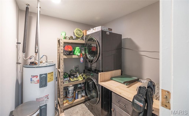 77 Indian Hills Dr, Cuba, MO 65453 - laundry room with stacked washer / dryer and water heater