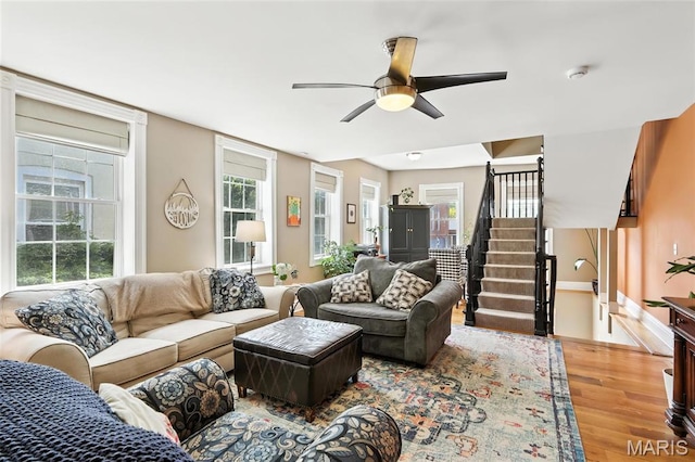 2812 Indiana Ave, Saint Louis, MO 63118 - living room featuring wood finished floors, ceiling fan, and healthy amount of natural light