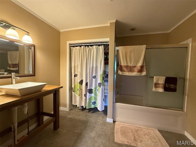 299 E 3050th Ave, Ramsey, IL 62080 - full bathroom with tile patterned flooring, ornamental molding, and shower / tub combination