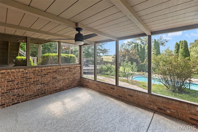 4775 S Hazel Rd, Edwardsville, IL 62025 - unfurnished sunroom with a ceiling fan and beam ceiling