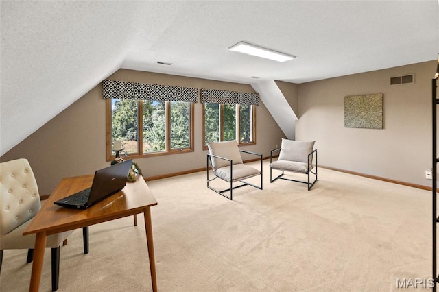 4775 S Hazel Rd, Edwardsville, IL 62025 - carpeted home office featuring vaulted ceiling and a textured ceiling