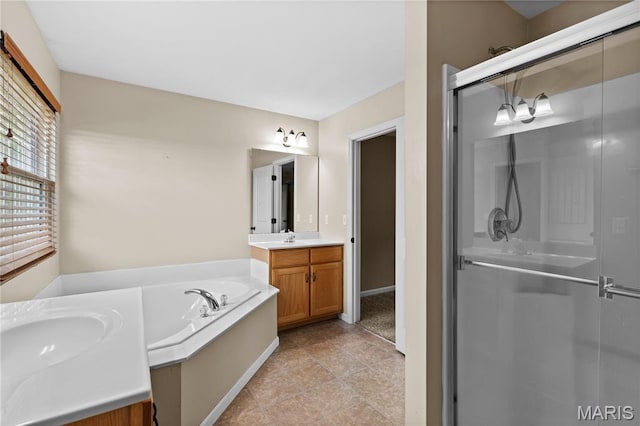 672 Berrywine Ln, Arnold, MO 63010 - bathroom featuring vanity, a stall shower, and a bath