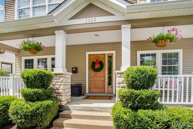 1029 Brownell Ave, Glendale, MO 63122 - doorway to property with covered porch and stone siding