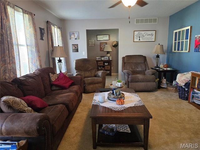 310 E 1st St, Ramsey, IL 62080 - carpeted living area with ceiling fan