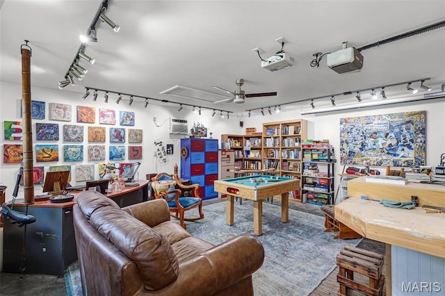 4846 S Point Rd, Washington, MO 63090 - rec room featuring track lighting, a ceiling fan, a wall mounted AC, and billiards table