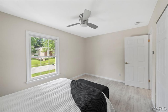383 Messina Dr, Ballwin, MO 63021 - bedroom with light wood-style floors and ceiling fan