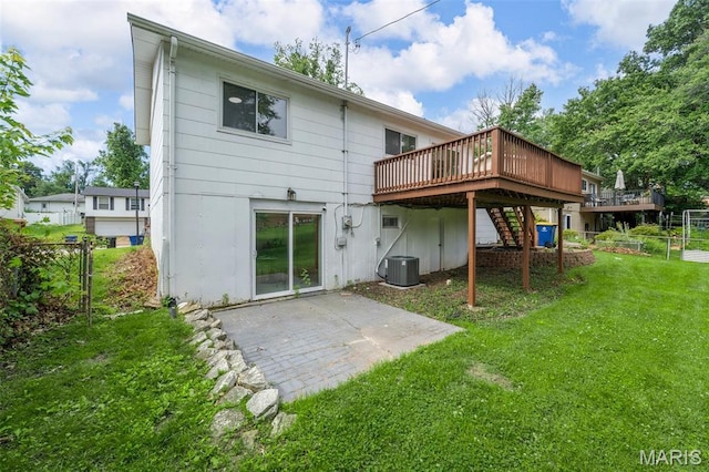 383 Messina Dr, Ballwin, MO 63021 - back of house with stairway, a deck, and a patio