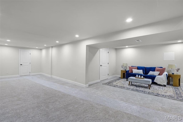 246 Leichester Cir, Ballwin, MO 63011 - living room featuring light carpet and recessed lighting