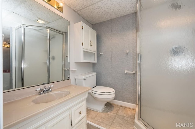 2266 Highland Hill Dr Unit F, Saint Peters, MO 63376 - bathroom featuring vanity, a shower stall, a drop ceiling, and tile patterned floors
