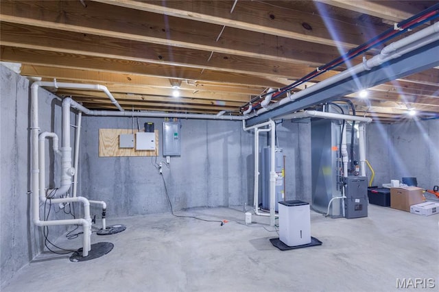 4133 Lafayette Ave, Saint Louis, MO 63110 - unfinished basement with electric water heater, electric panel, and heating unit