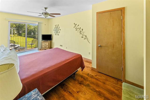 319 Timber Ridge Dr, Grafton, IL 62037 - bedroom featuring access to outside, wood finished floors, and a ceiling fan