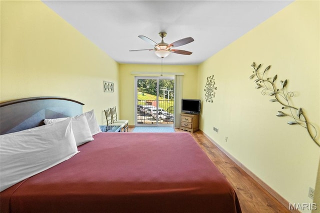 319 Timber Ridge Dr, Grafton, IL 62037 - bedroom with access to outside, wood finished floors, and ceiling fan