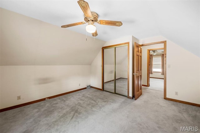 135 Oak Tree Dr, Webster Groves, MO 63119 - additional living space with lofted ceiling, carpet, and ceiling fan