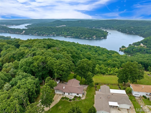 1171 Thunder Mountain Rd, Camdenton, MO 65020 - drone / aerial view of a forest and a nearby body of water