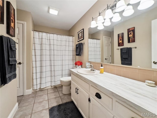 1171 Thunder Mountain Rd, Camdenton, MO 65020 - full bath featuring vanity, tile patterned floors, decorative backsplash, and curtained shower