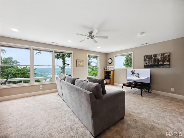 1171 Thunder Mountain Rd, Camdenton, MO 65020 - carpeted living area with ceiling fan and recessed lighting
