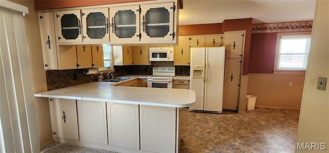 934 Raines Ave, Jackson, MO 63755 - kitchen with white appliances, plenty of natural light, a peninsula, and tasteful backsplash