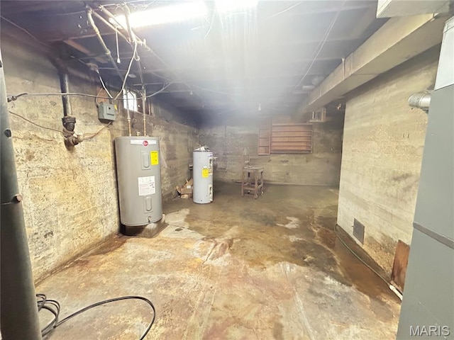1203 N Main St, Salem, MO 65560 - unfinished basement featuring electric water heater and water heater