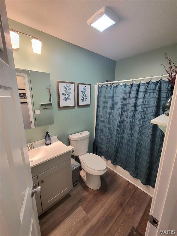 346 Cartpath Ln, Saint Clair, MO 63077 - full bathroom with wood finished floors, vanity, and shower / tub combo