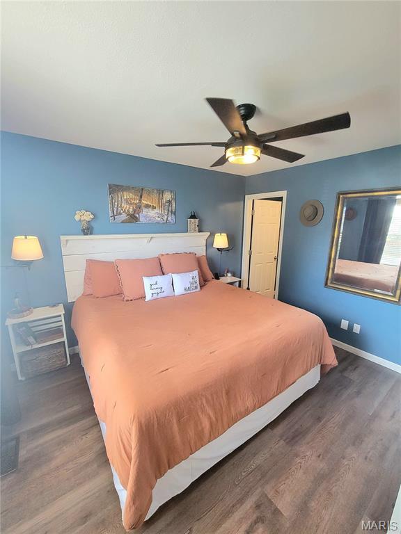 346 Cartpath Ln, Saint Clair, MO 63077 - bedroom with wood finished floors and a ceiling fan
