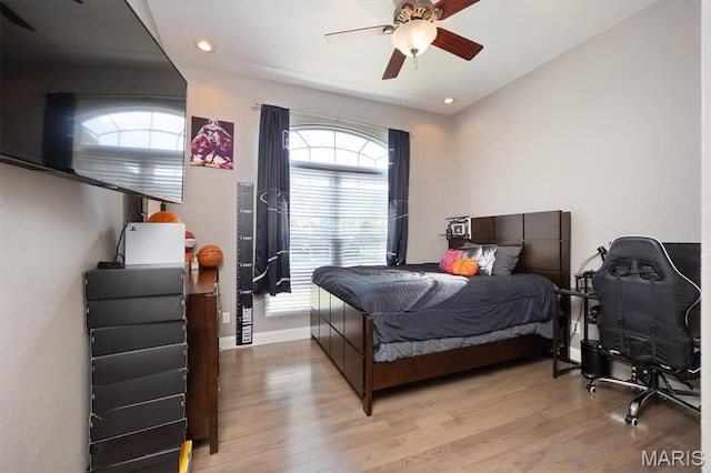 437 Marbleton Cir, Ofallon, IL 62269 - bedroom with light wood-style floors, recessed lighting, and ceiling fan
