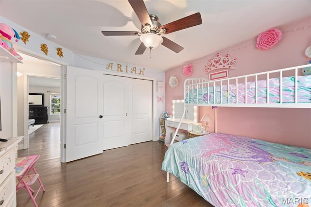 437 Marbleton Cir, Ofallon, IL 62269 - bedroom featuring wood finished floors, a closet, and ceiling fan