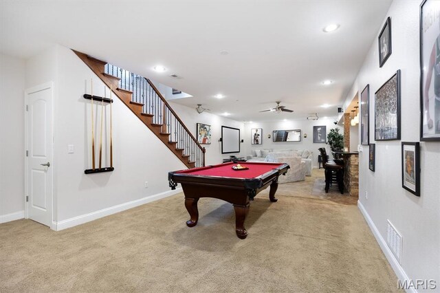 437 Marbleton Cir, Ofallon, IL 62269 - game room featuring carpet flooring, recessed lighting, pool table, and ceiling fan