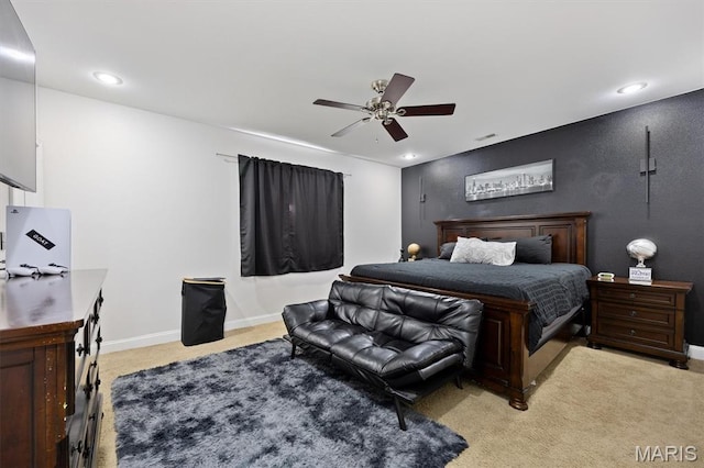 437 Marbleton Cir, Ofallon, IL 62269 - bedroom featuring light carpet, ceiling fan, and recessed lighting