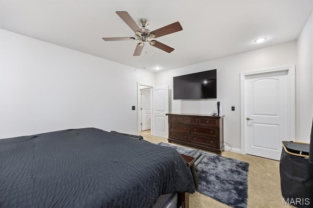 437 Marbleton Cir, Ofallon, IL 62269 - bedroom with light carpet, recessed lighting, and ceiling fan