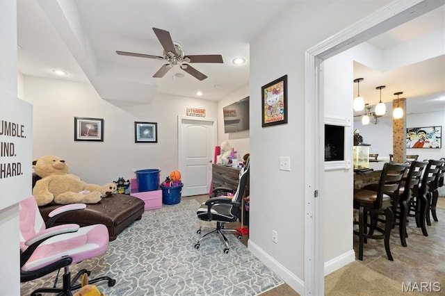 437 Marbleton Cir, Ofallon, IL 62269 - carpeted office featuring a ceiling fan and recessed lighting
