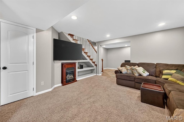 2426 Guardian Ct, Arnold, MO 63010 - carpeted living area with stairway and recessed lighting