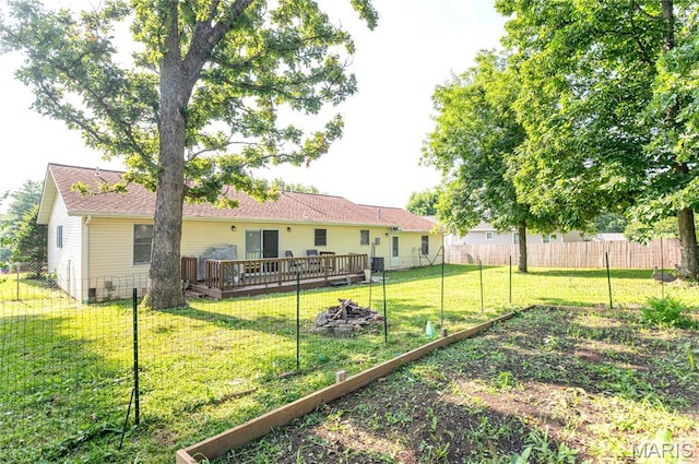 921 Mallard Sq, Rolla, MO 65401 - back of property with a wooden deck, a garden, crawl space, and a fenced backyard