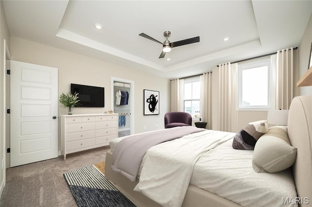 1347 W Gateway Hts W Unit 53-603, Richmond Heights, MO 63144 - carpeted bedroom featuring a tray ceiling, recessed lighting, and a ceiling fan