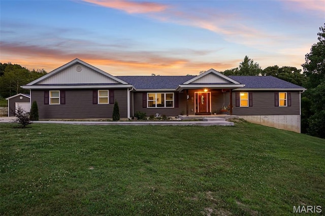 8224 Wild Acre Meadows Dr, Hillsboro, MO 63050 - ranch-style house featuring a yard, an outbuilding, and covered porch