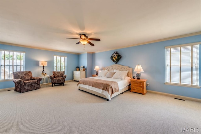 3026 Windsor Point Dr, Saint Louis, MO 63129 - carpeted bedroom with crown molding, multiple windows, and a ceiling fan