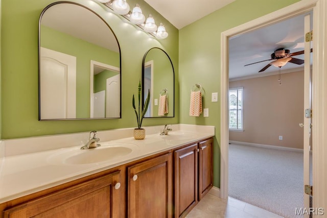 3026 Windsor Point Dr, Saint Louis, MO 63129 - full bath featuring double vanity, tile patterned flooring, and ceiling fan