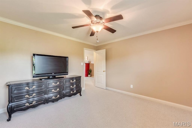 3026 Windsor Point Dr, Saint Louis, MO 63129 - carpeted bedroom with crown molding and ceiling fan