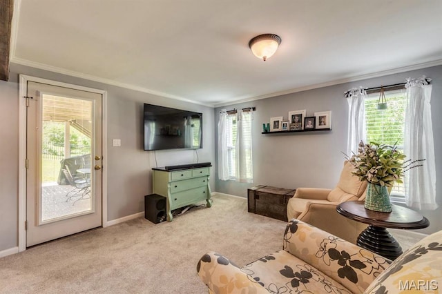 3026 Windsor Point Dr, Saint Louis, MO 63129 - living room with crown molding, plenty of natural light, and light colored carpet