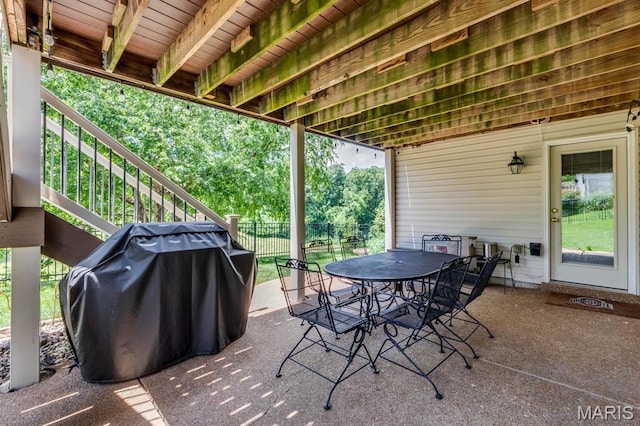 3026 Windsor Point Dr, Saint Louis, MO 63129 - view of patio with stairs, area for grilling, and outdoor dining area