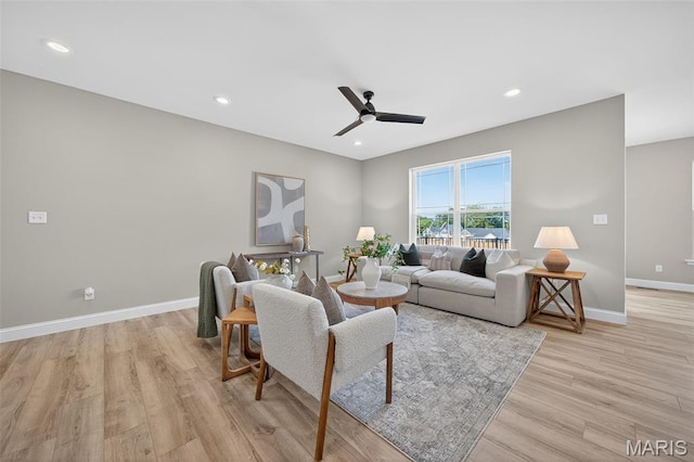 554 Wheatfield Cir, Ofallon, MO 63385 - living room featuring light wood-style flooring, ceiling fan, and recessed lighting