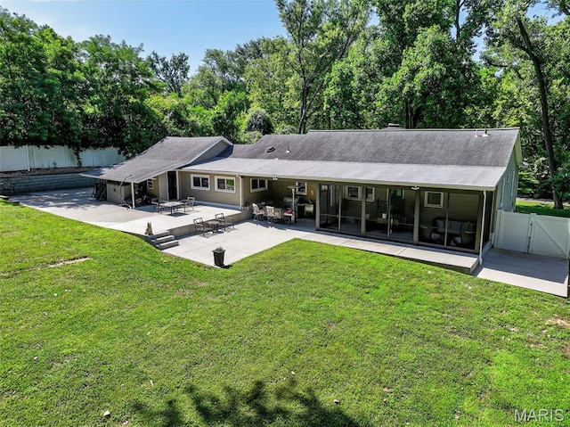 11365 Inverness Ln, Maryland Heights, MO 63043 - rear view of property featuring a gate, a patio area, and a sunroom