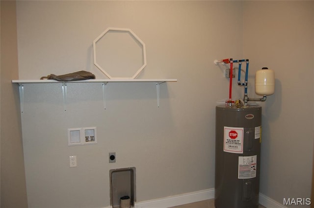 1002 E Donna Dr, Poplar Bluff, MO 63901 - laundry area with water heater, hookup for a washing machine, and electric dryer hookup