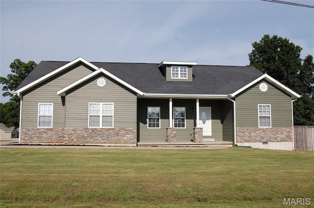 1002 E Donna Dr, Poplar Bluff, MO 63901 - view of front of house with a porch, stone siding, crawl space, and roof with shingles