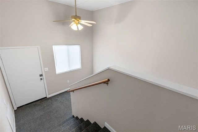 208 Washington Ave, East Alton, IL 62024 - stairs with ceiling fan and carpet floors