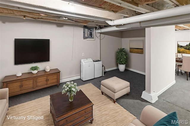 208 Washington Ave, East Alton, IL 62024 - carpeted living area featuring electric panel and baseboards