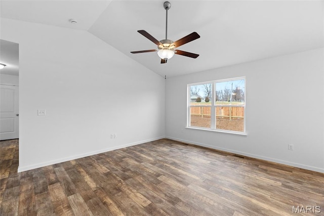 906 Gimli Ln, Wright City, MO 63390 - spare room with lofted ceiling, wood finished floors, and a ceiling fan