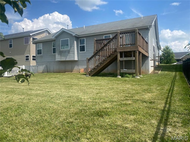 145 Champions Ln, Wentzville, MO 63385 - rear view of property featuring stairway and a wooden deck