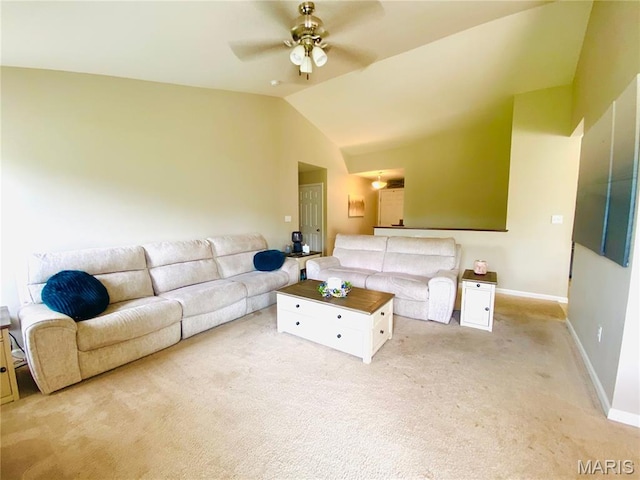145 Champions Ln, Wentzville, MO 63385 - living room with ceiling fan, light carpet, and lofted ceiling